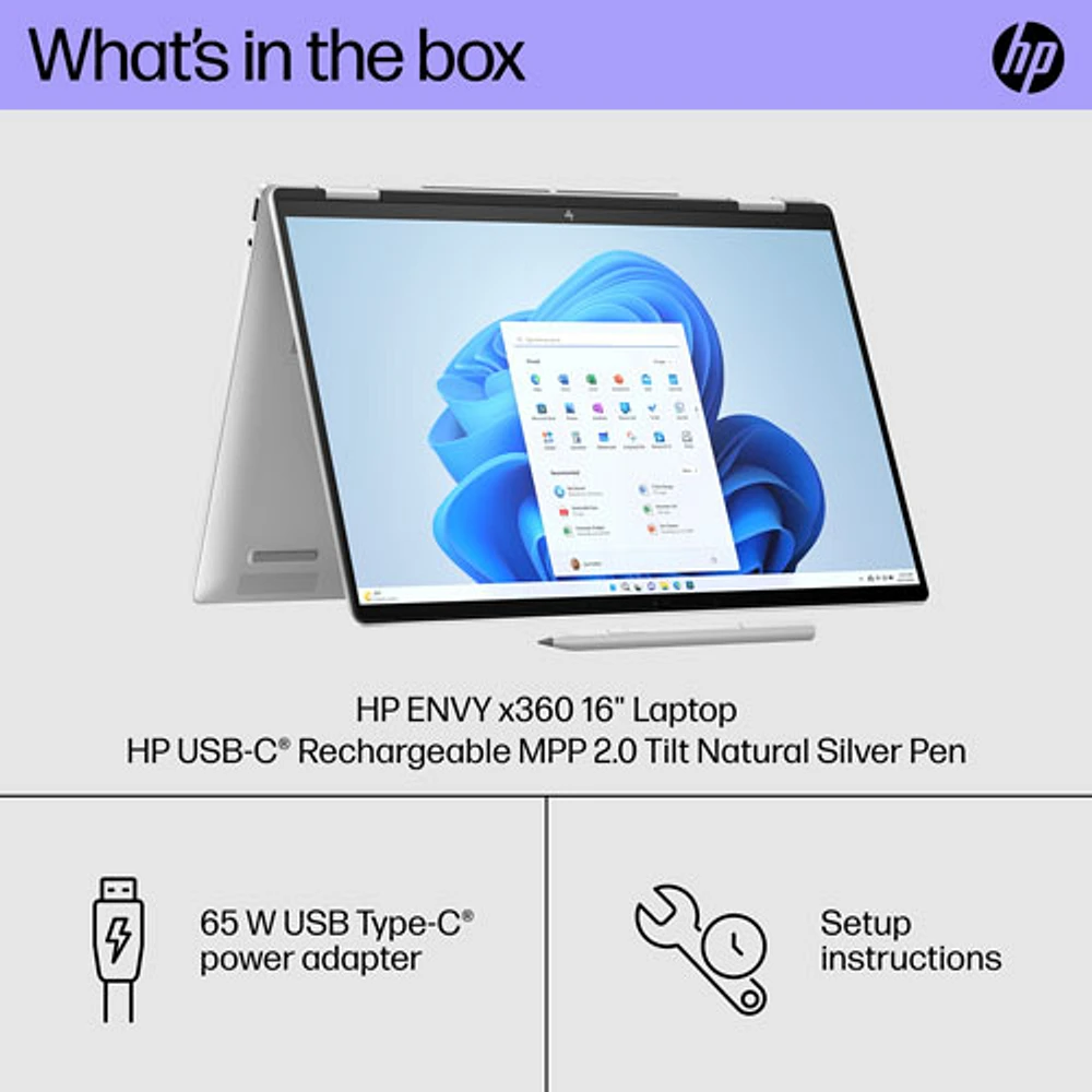 HP Envy x360 16" 2-in-1 Laptop - Glacier silver (Intel Core Ultra 7 155U/16GB RAM/1TB SSD)