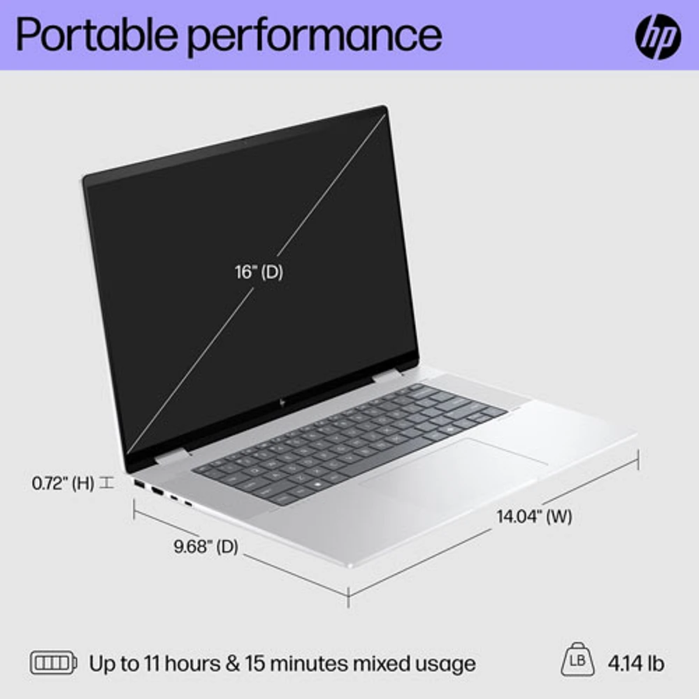 Portable 2-en-1 de 16 po Envy x360 de HP - Argent glacier (Core Ultra 7 155U d'Intel/RAM 16 Go/SSD 1 To)