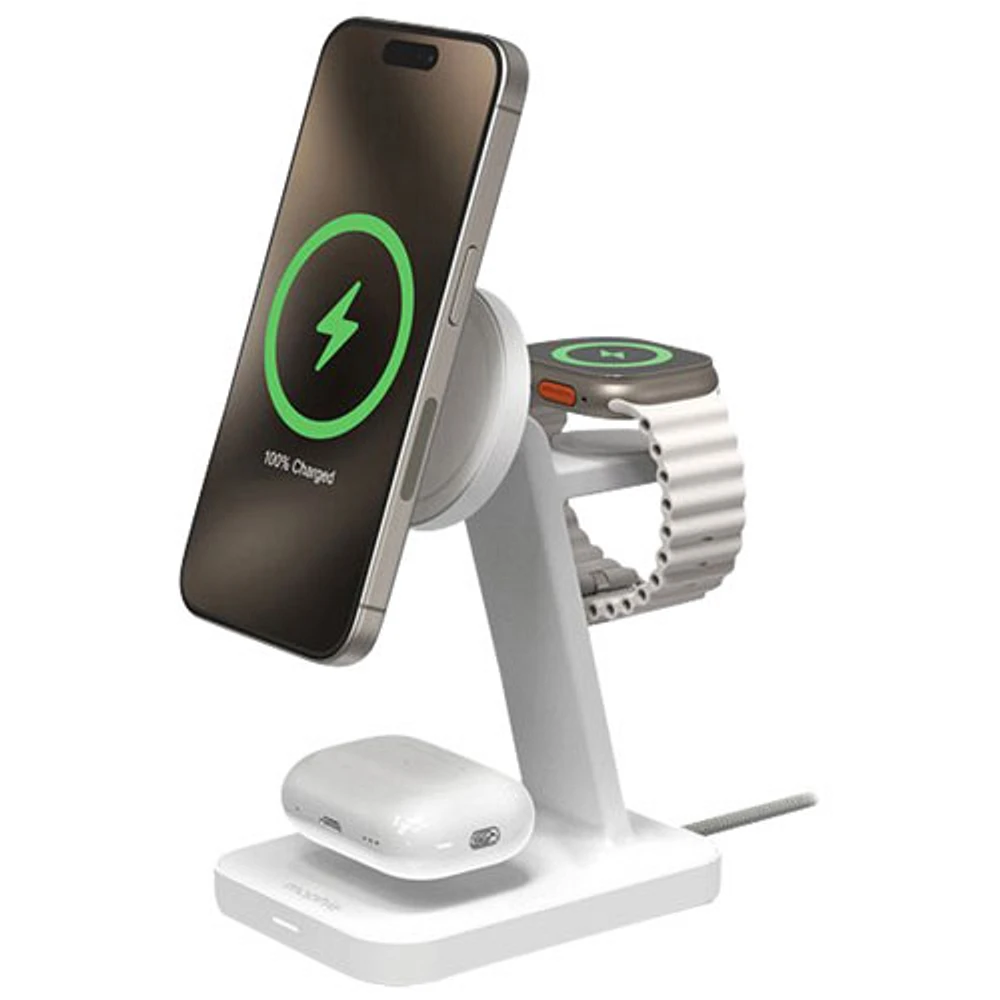 Mophie Snap+ Qi2 15W 3-in-1 Wireless Charging Stand - White