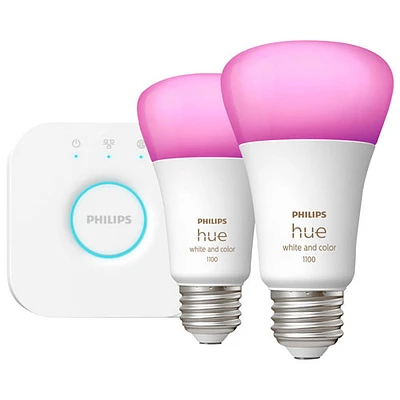 Philips Hue A19 Smart LED Light Bulb Starter Kit with Bridge - 2 Pack - White & Colour Ambiance - Only at Best Buy