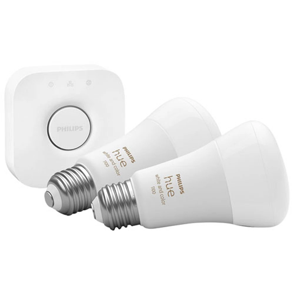 Philips Hue A19 Smart LED Light Bulb Starter Kit with Bridge - 2 Pack - White & Colour Ambiance - Only at Best Buy