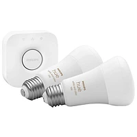 Philips Hue A19 Smart LED Light Bulb Starter Kit with Bridge - 2 Pack - White & Colour Ambiance