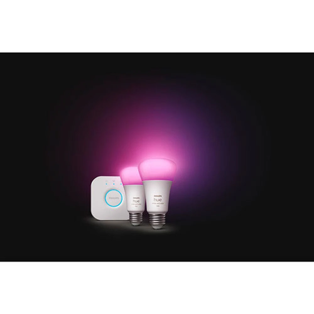 Philips Hue A19 Smart LED Light Bulb Starter Kit with Bridge - 2 Pack - White & Colour Ambiance - Only at Best Buy