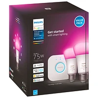 Philips Hue A19 Smart LED Light Bulb Starter Kit with Bridge - 2 Pack - White & Colour Ambiance - Only at Best Buy