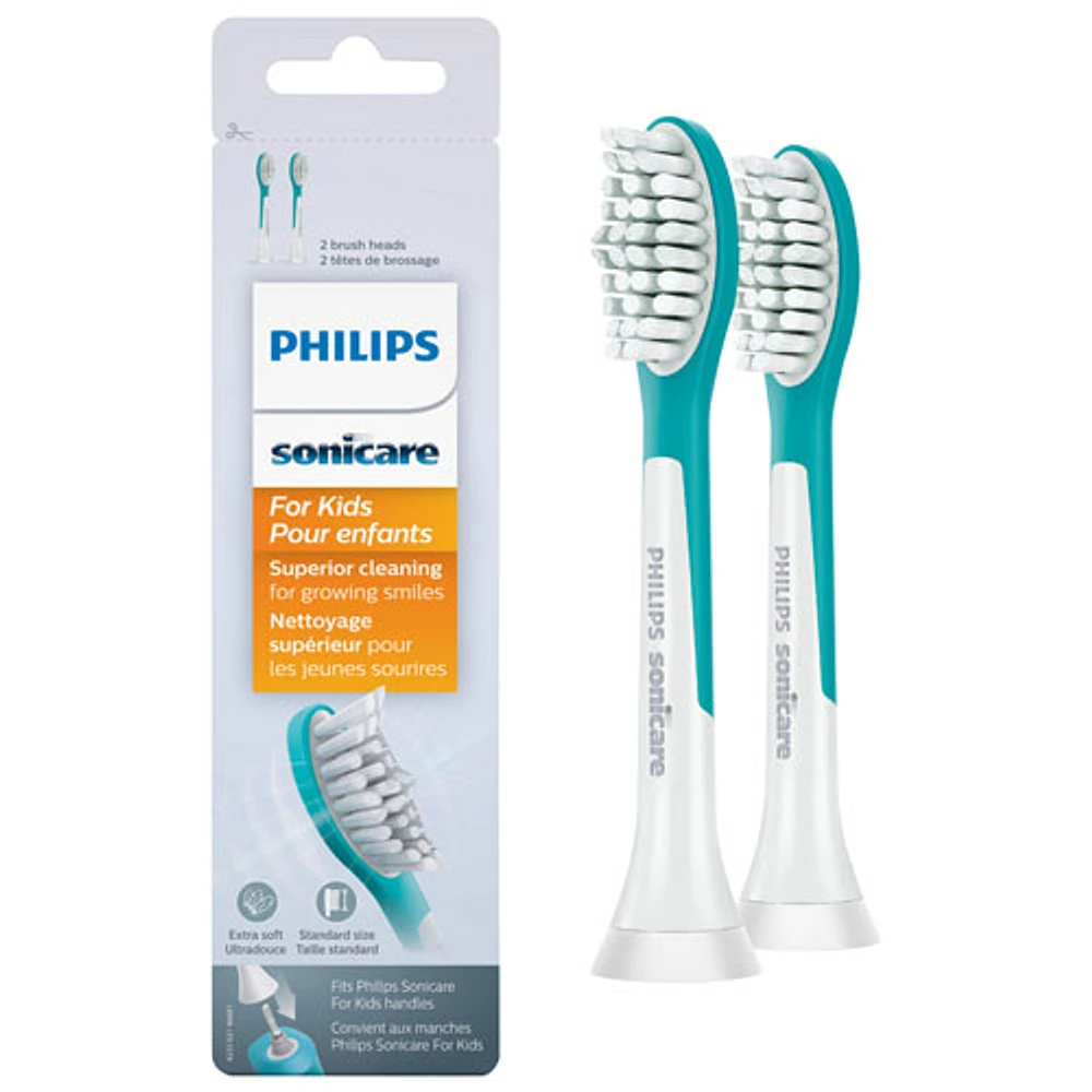 Têtes de remplacement pour brosse à dents Sonicare pour enfants de Philips - Paquet de 2 - Blanc