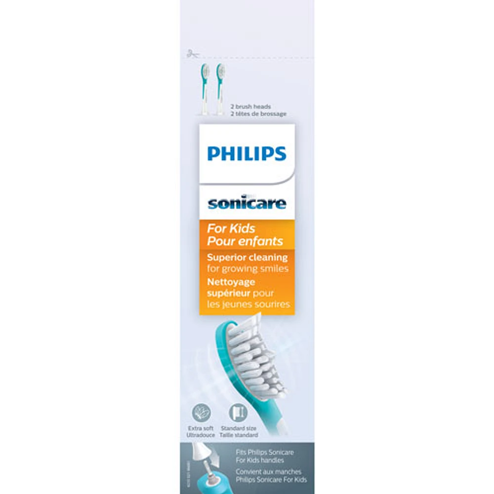 Têtes de remplacement pour brosse à dents Sonicare pour enfants de Philips - Paquet de 2 - Blanc