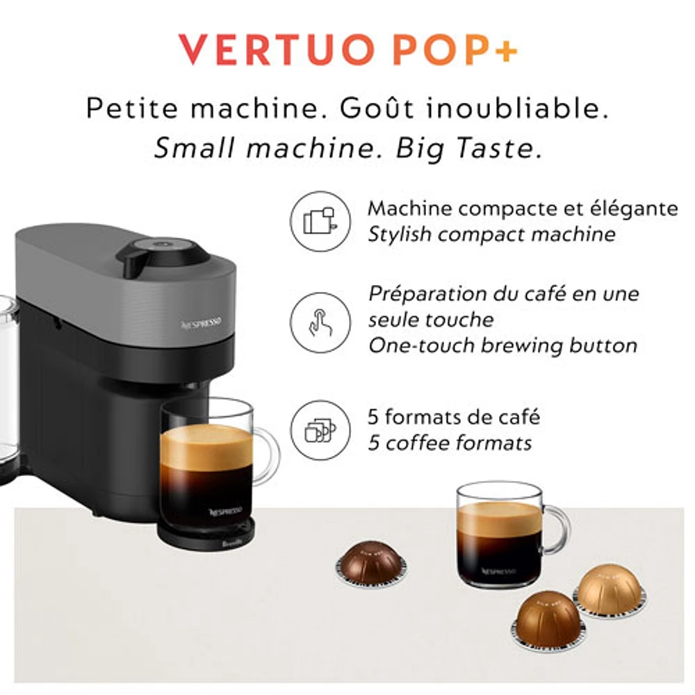 Nespresso Vertuo Pop+ Coffee & Espresso Machine by Breville - Dark Grey - Summer Value Pack