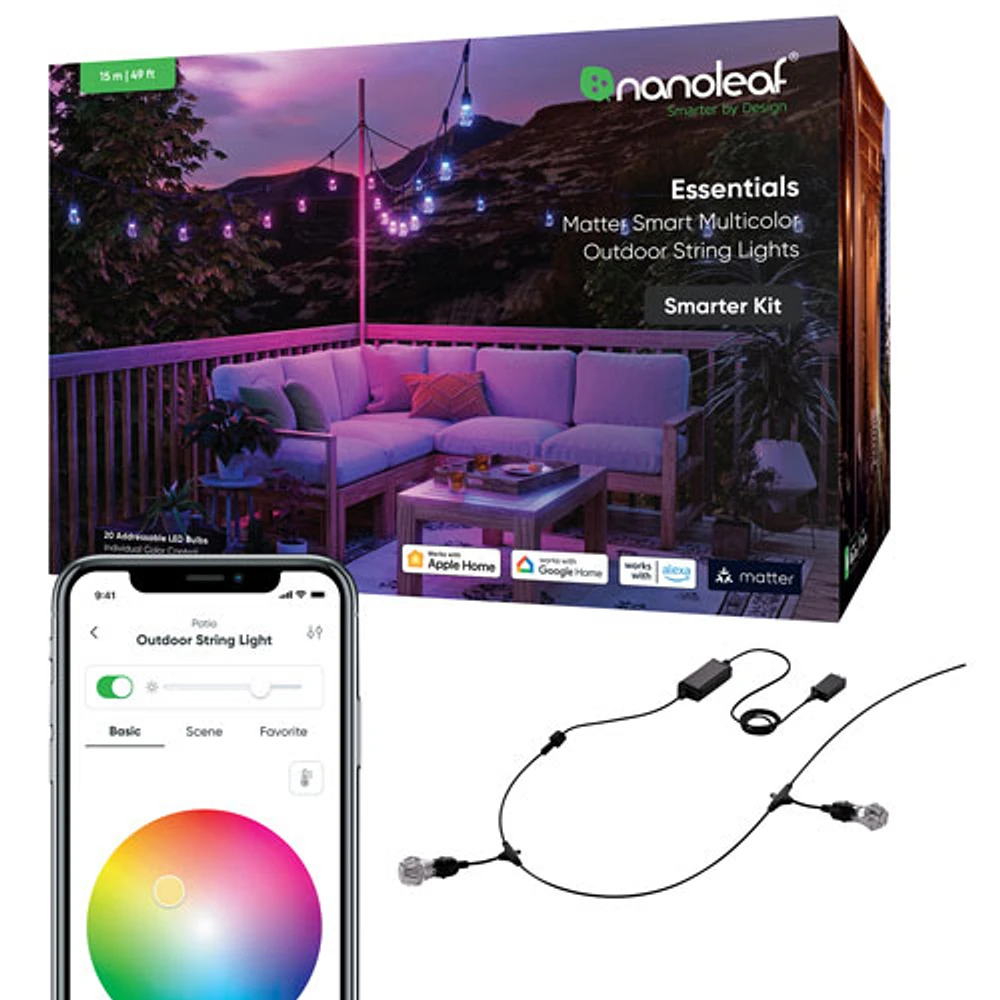 Nanoleaf Matter Smart 15m (49 ft) Multicolour Outdoor String Lights - 20 Lights - Exclusive Retail Partner