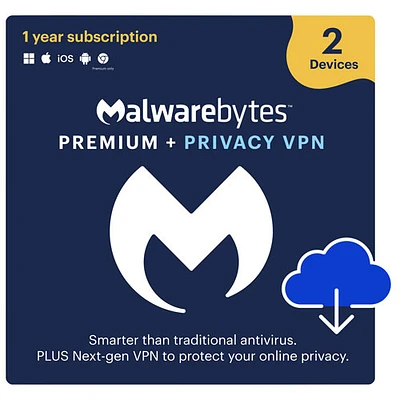 Malwarebytes Premium + Privacy VPN (PC/Mac) - 2 appareils - 1 an