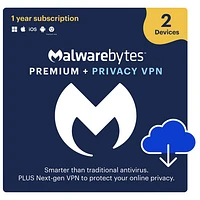 Malwarebytes Premium + Privacy VPN (PC/Mac) - 2 Devices - 1 Year