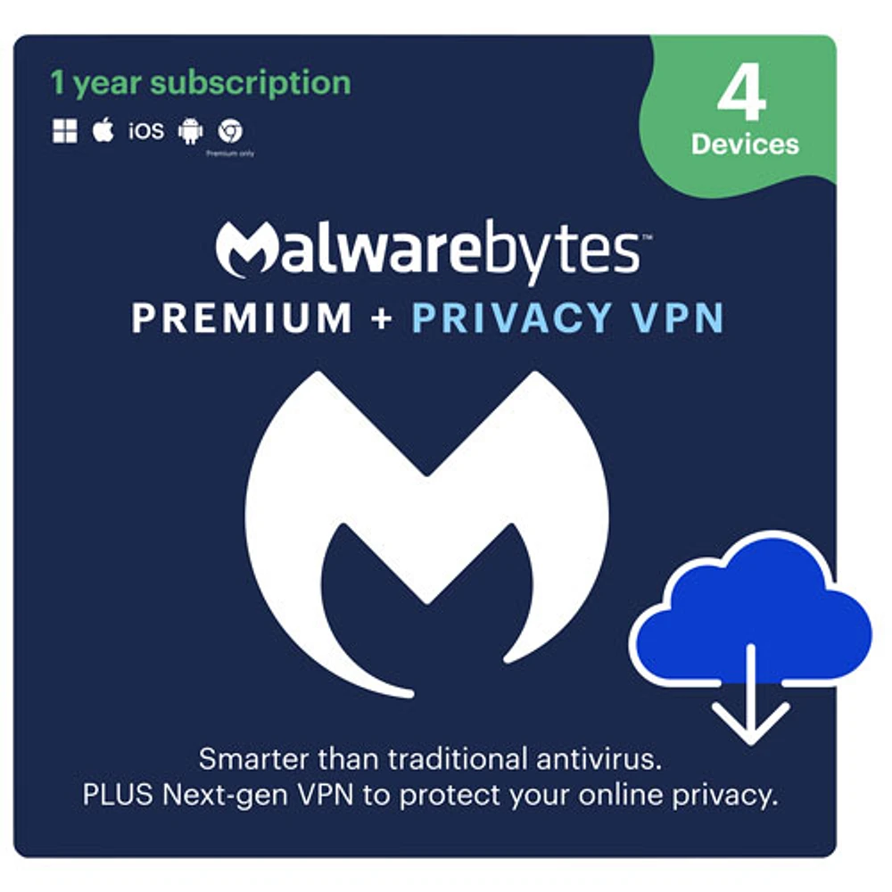 Malwarebytes Premium + Privacy VPN (PC/Mac) - 4 Devices - 1 Year