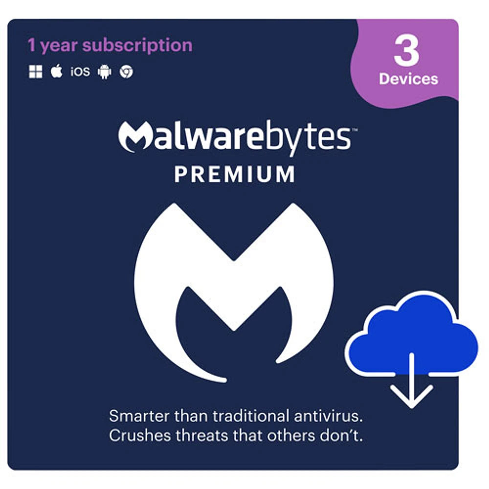 Malwarebytes Premium (PC/Mac) - 3 appareils - 1 an - Téléchargement numérique