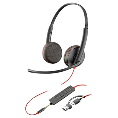 Casque d'écoute avec fil à suppression du bruit Poly Blackwire 3225 de HP - Noir