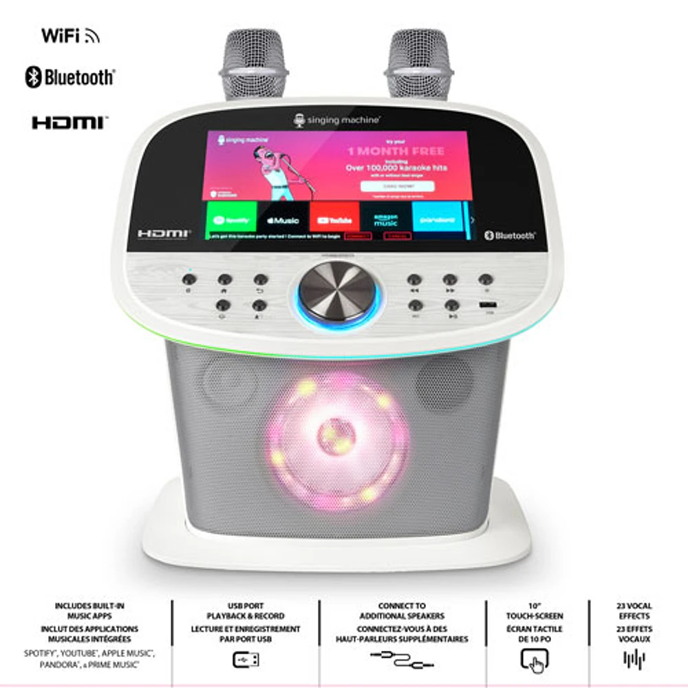 Singing Machine WiFi & Bluetooth Karaoke System with Wireless Microphones (ISM9022) - White- Only at Best Buy