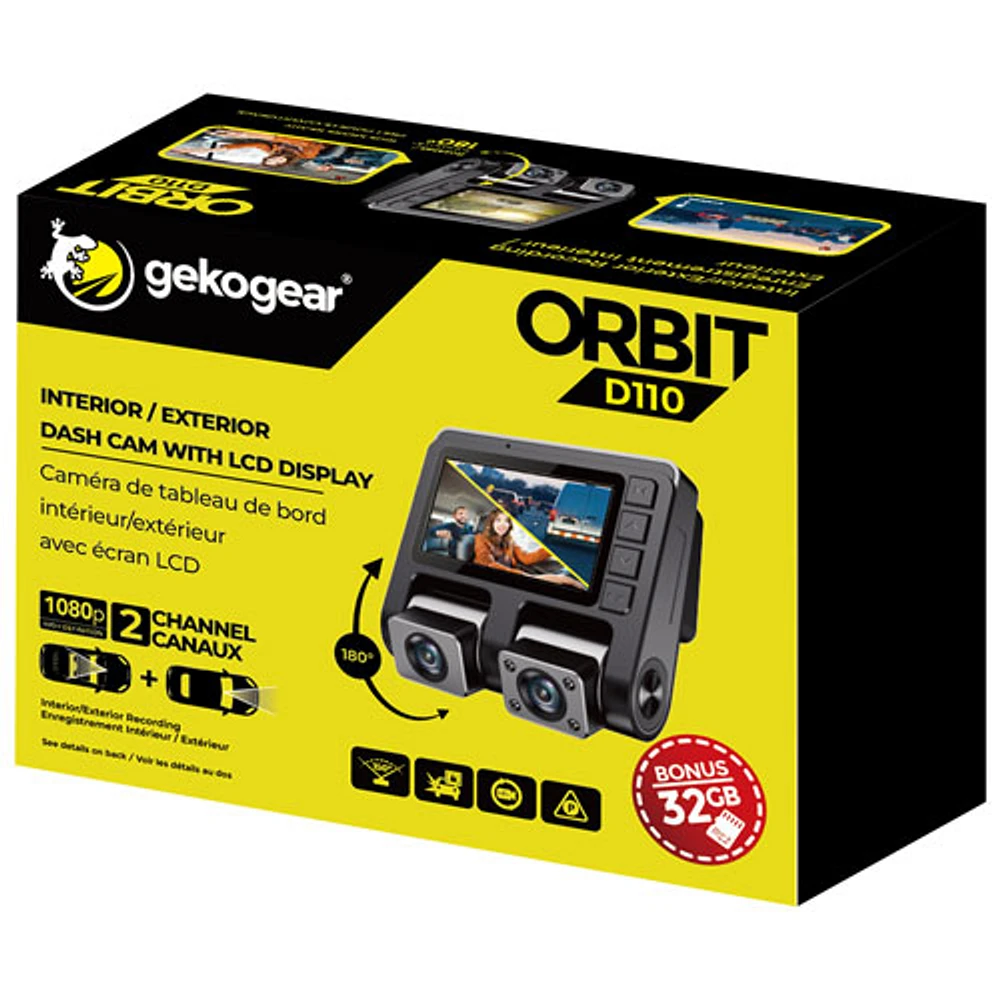 GekoGear Orbit D110 1080p Front & In-Cabin Dual Cam with 32GB microSD Card