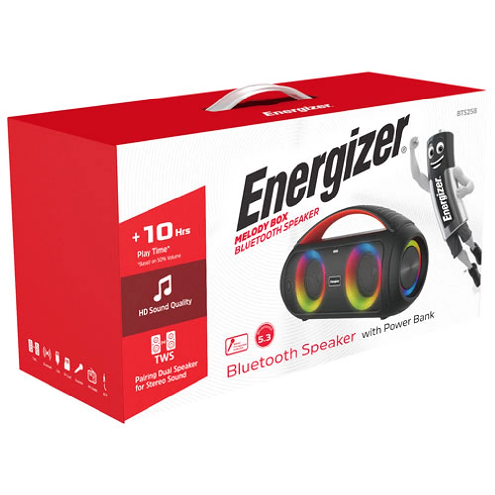 Energizer BTS258 Portable All-Weather Wireless Rechargeable Speaker with Mic - Black