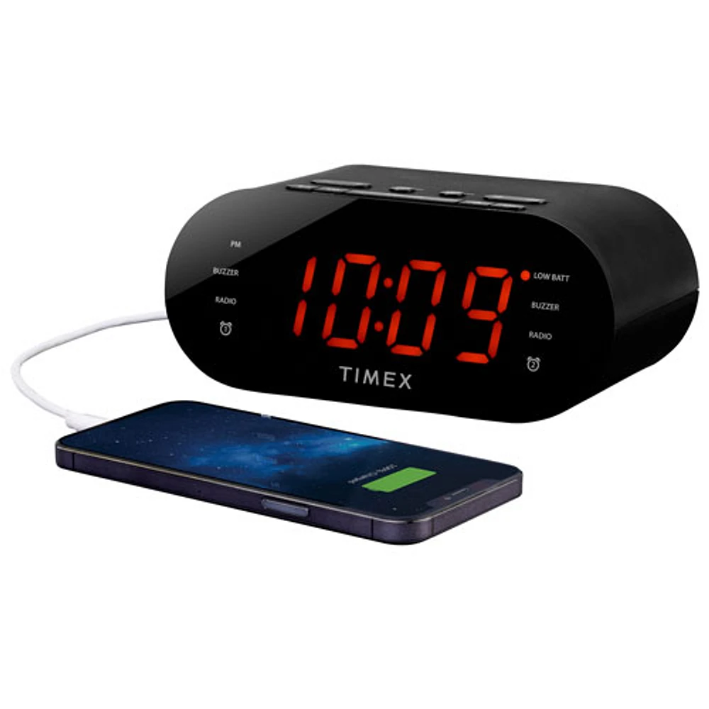 Timex T232B Dual Alarm Clock Radio With USB Charging