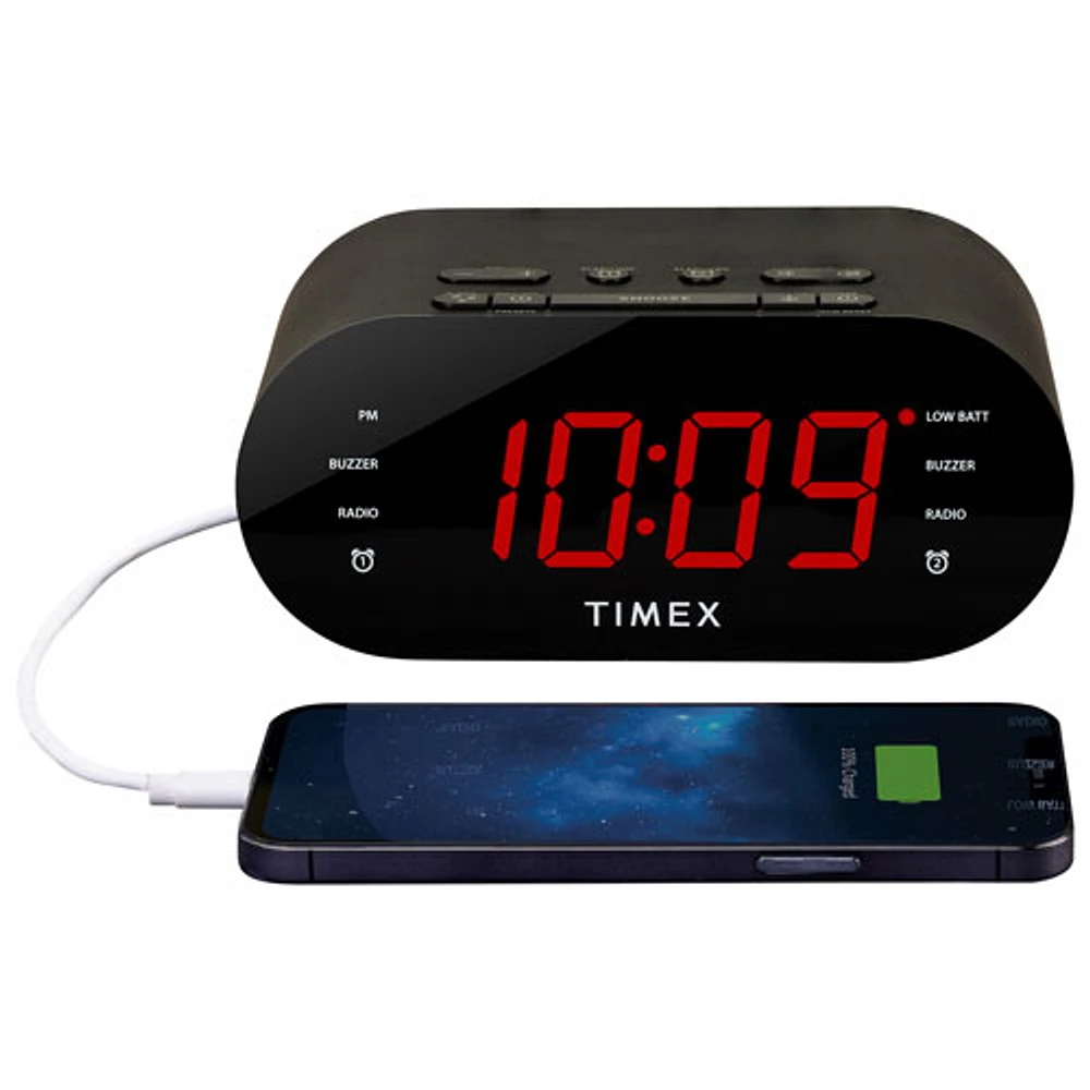 Timex T232B Dual Alarm Clock Radio With USB Charging