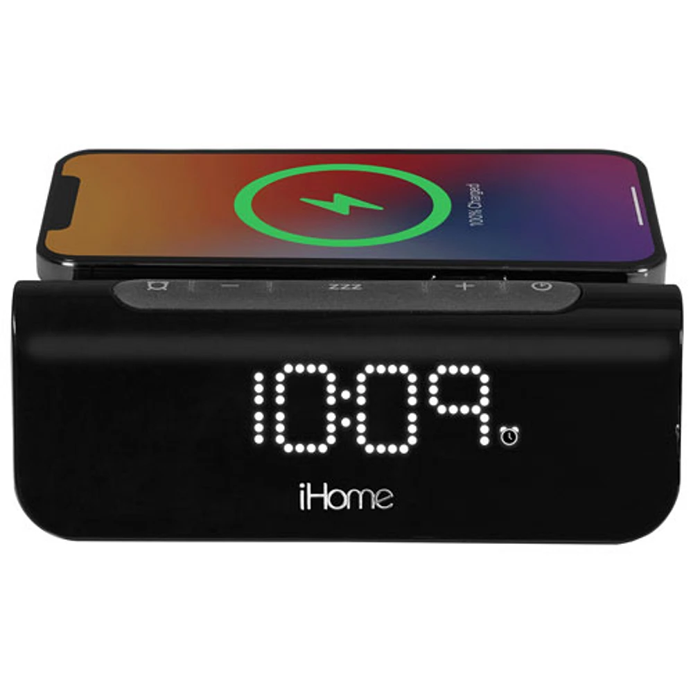 iHome iW23B 3-in-1 Alarm Clock with Magnetic Wireless Charging & USB-A/USB-C Ports