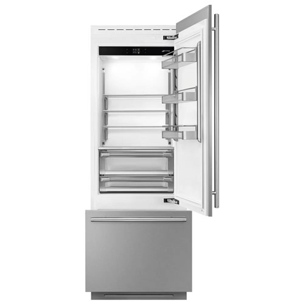 Smeg 30" 15 Cu. Ft. Built-in Bottom Freezer Refrigerator with Ice Dispenser (RBMU30RX) - Stainless Steel