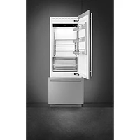 Smeg 30" 15 Cu. Ft. Built-in Bottom Freezer Refrigerator with Ice Dispenser (RBMU30RX) - Stainless Steel