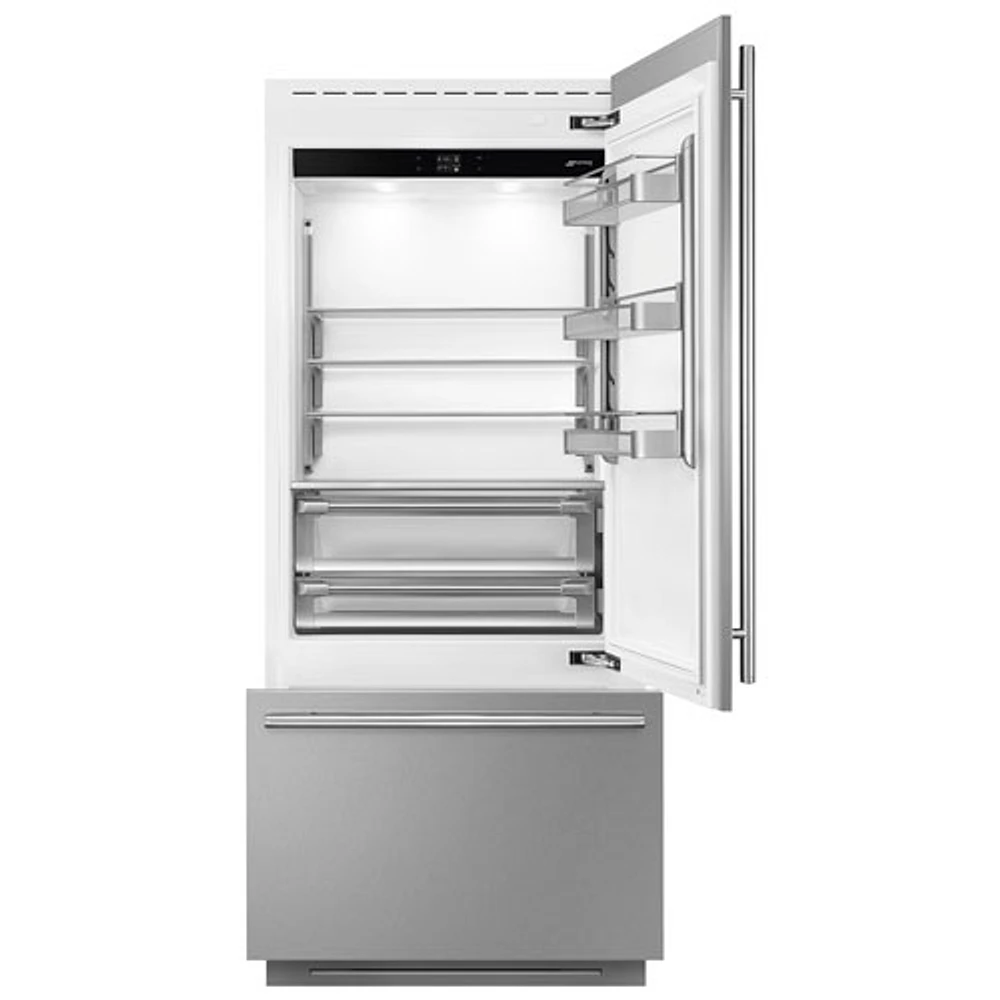 Smeg 36" 19 Cu. Ft. Built-in Bottom Freezer Refrigerator with Ice Dispenser (RBMU36RX) - Stainless Steel