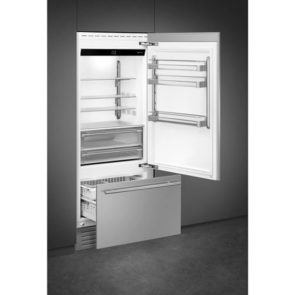 Smeg 36" 19 Cu. Ft. Built-in Bottom Freezer Refrigerator with Ice Dispenser (RBMU36RX) - Stainless Steel