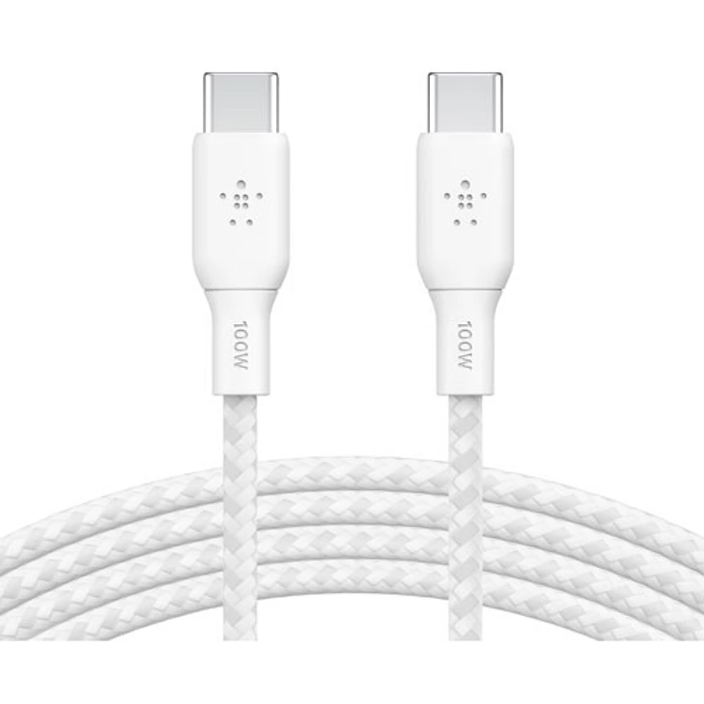 Belkin 3m (10ft) BoostCharge USB-C to USB-C Braided Power Cable (CAB014bt3MWH) - White