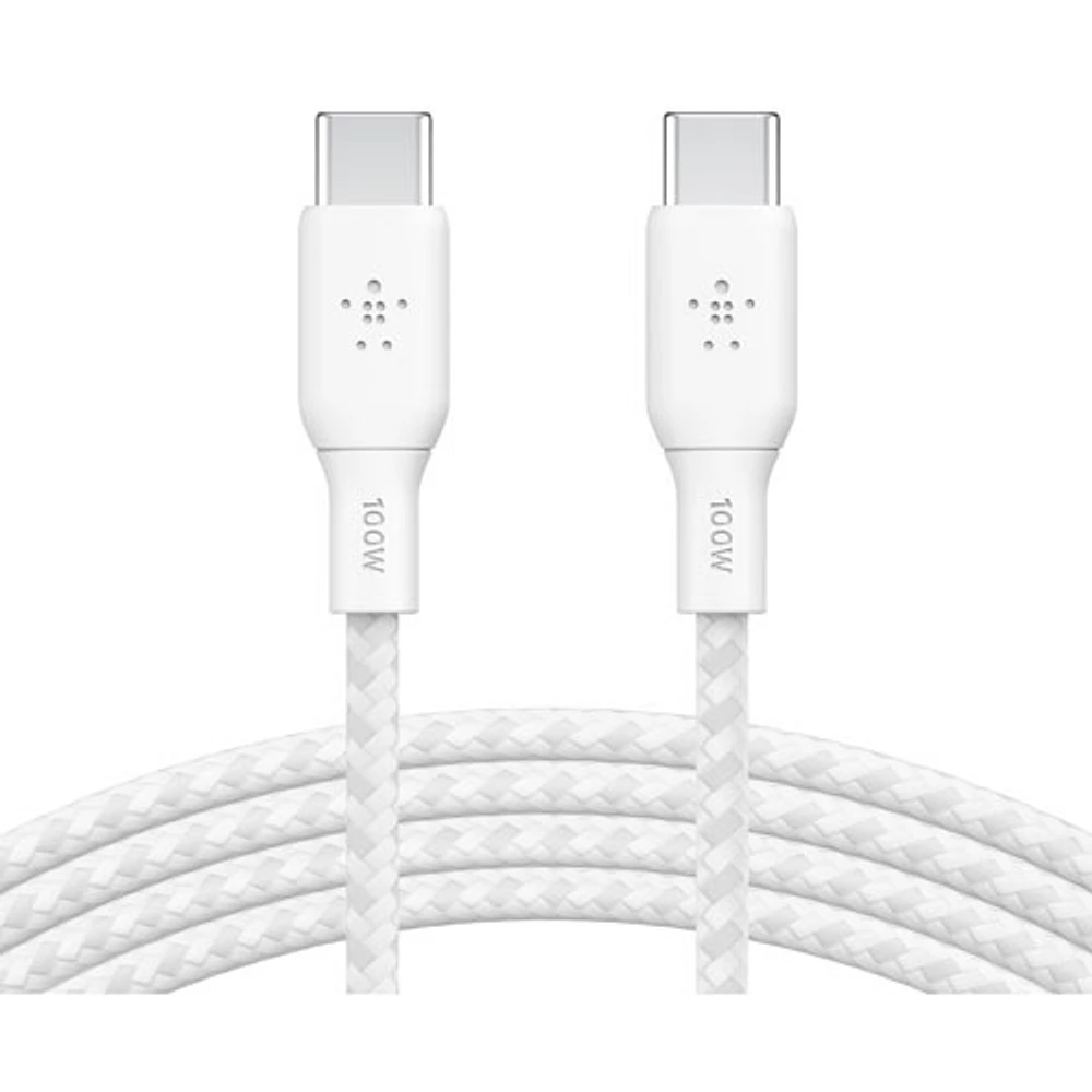 Câble d'alimentation tissé USB-C à USB-C de 3 m (10 pi) BoostCharge de Belkin (CAB014bt3MWH) - Blanc