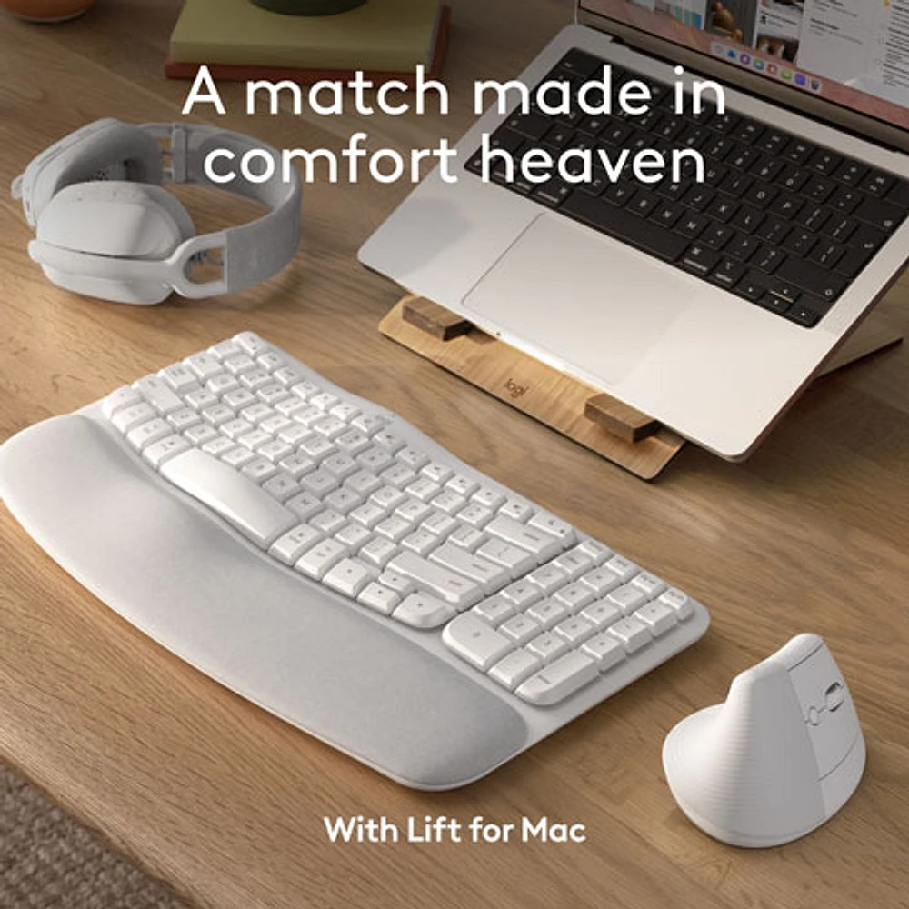 Logitech Wave Keys Wireless Ergonomic Full-Size Keyboard for Mac - Off-White