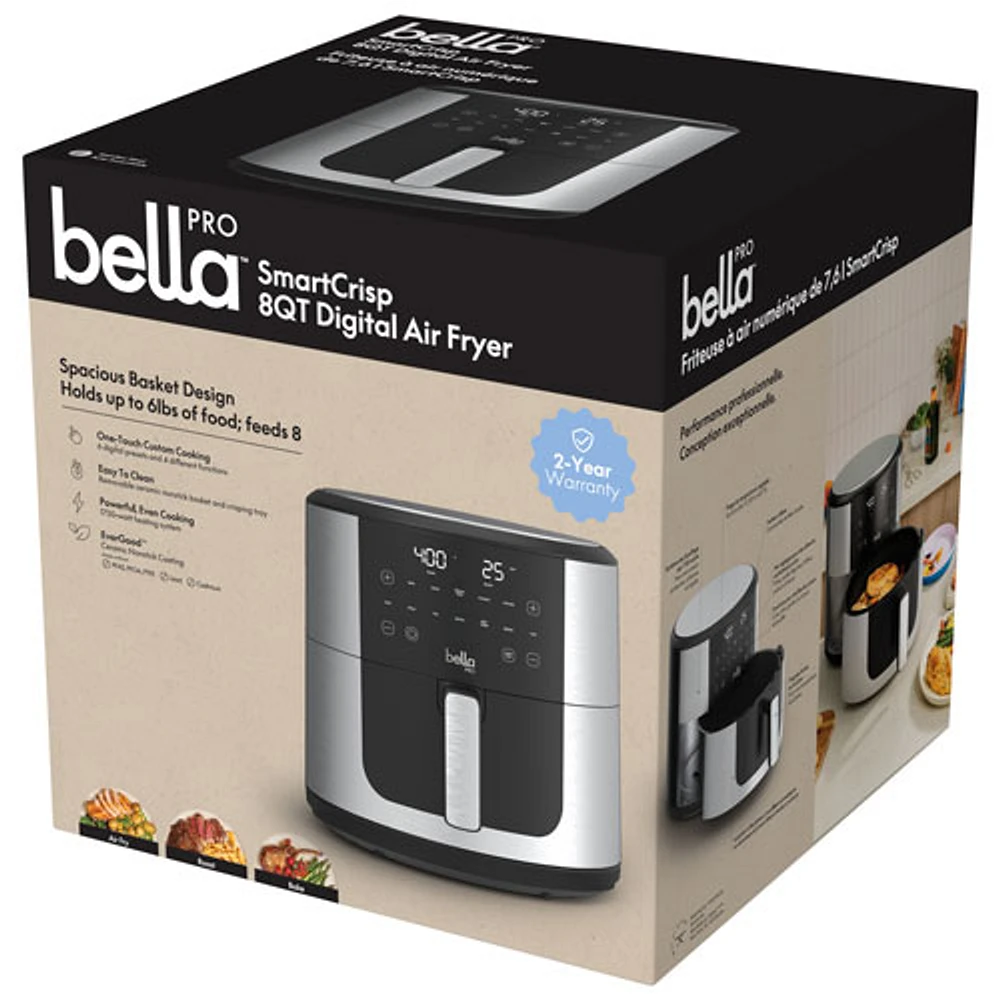 Bella Pro SmartCrisp Digital Air Fyer w/ EverGood Ceramic - 7.6L (8Qt) - Stainless Steel - Only at Best Buy