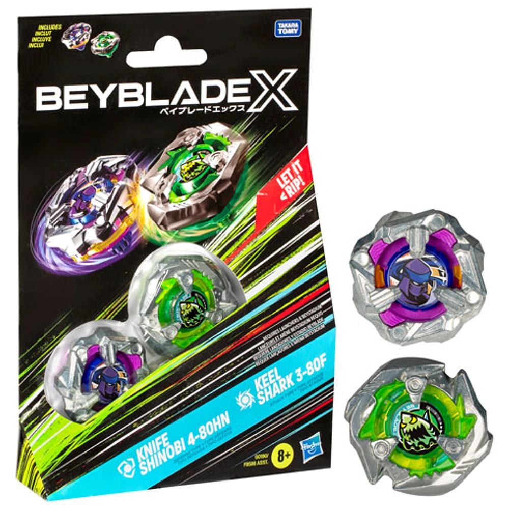 Ensemble de deux toupies Beyblade X Knife Shinobi 4-80HN et Keel Shark 3-80F