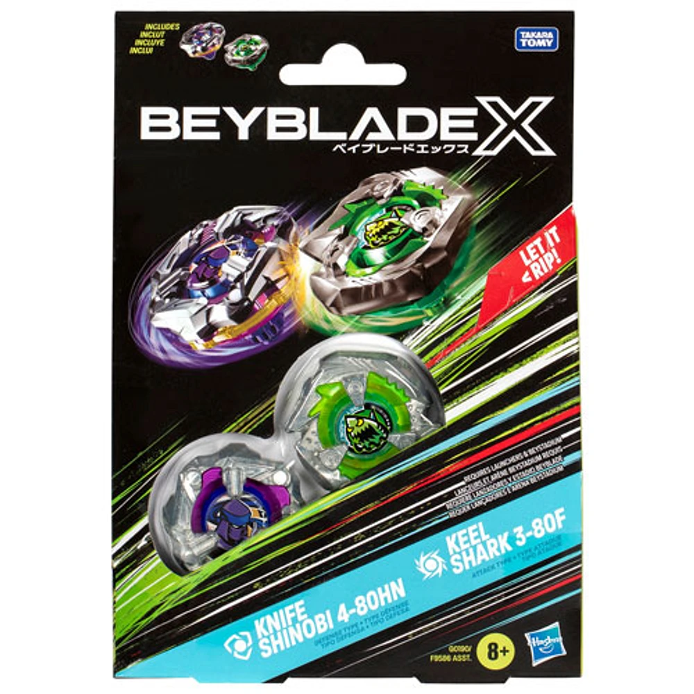 Ensemble de deux toupies Beyblade X Knife Shinobi 4-80HN et Keel Shark 3-80F