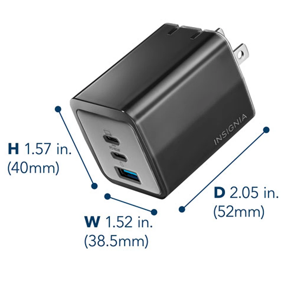 Insignia 65W 3-Port USB-C/USB-A Wall Charger with USB Cable (NS-MW3165C2A1B24-C) - Black - Only at Best Buy