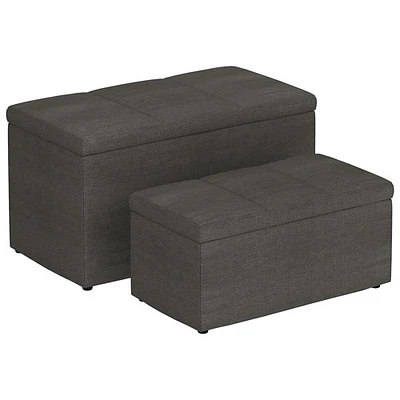 WHI Fabric Storage Ottoman - Charcoal - Set of 2