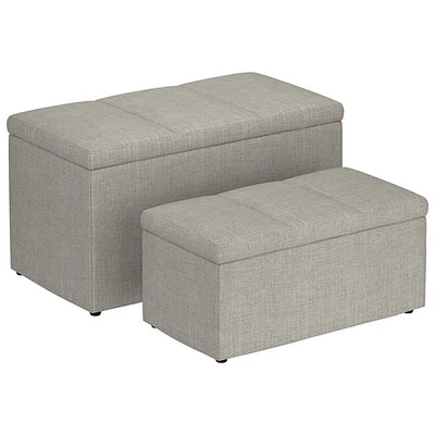 WHI Fabric Storage Ottoman - Light Grey - Set of 2