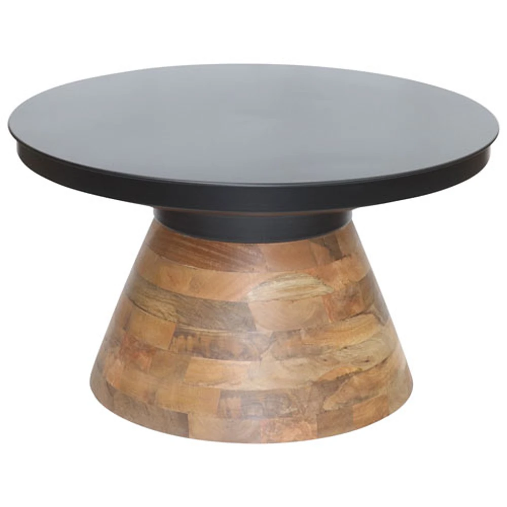 Boden Contemporary Round Coffee Table - Black/Walnut