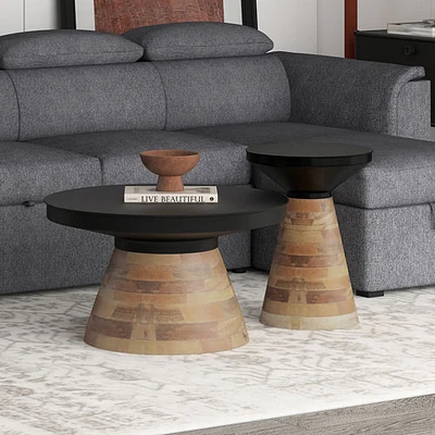 Boden 2-Piece Contemporary Round Table Set - Black/Walnut