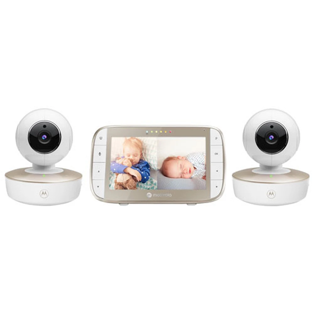 Motorola 5" Video Baby Monitor with Remote Pan, Night Vision and Zoom/Pan/Tilt (VM50G-2) - Double Camera - White/Gold