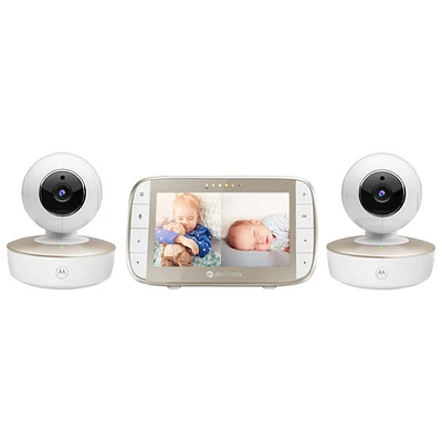 Motorola 5" Video Baby Monitor with Remote Pan, Night Vision and Zoom/Pan/Tilt (VM50G-2) - Double Camera - White/Gold