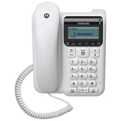 Motorola Corded Telephone With Answering Machine (CT610) - White