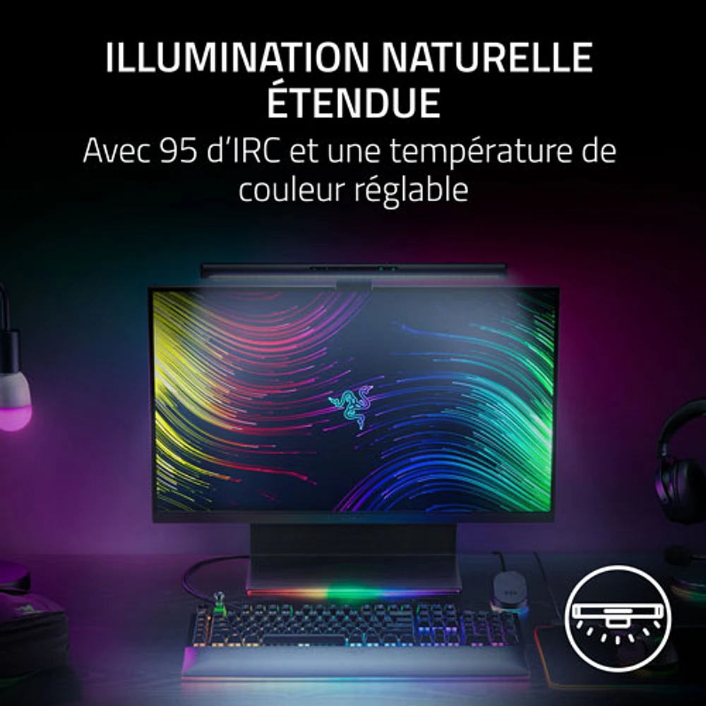 Barre lumineuse ultralarge à éclairage naturel pour moniteur IRC 95 Aether de Razer - Noir