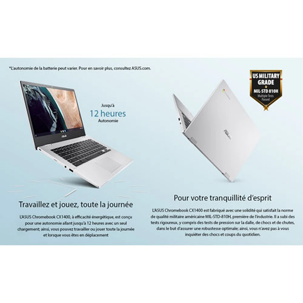 ASUS CX1 14" Chromebook - Transparent Silver (Intel Celeron N4500/8GB RAM/128GB eMMc SSD/ChromeOS) - En