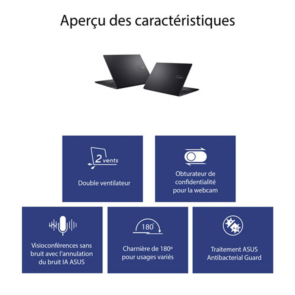 Portable de 16 po VivoBook d'ASUS - Noir (Core i7-1355U d'Intel/RAM 16 Go/SSD 1 To/Windows 11) - Anglais