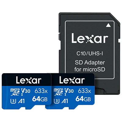 Carte mémoire microSD 100 Mo/s et 64 Go de Lexar - Paquet de 2