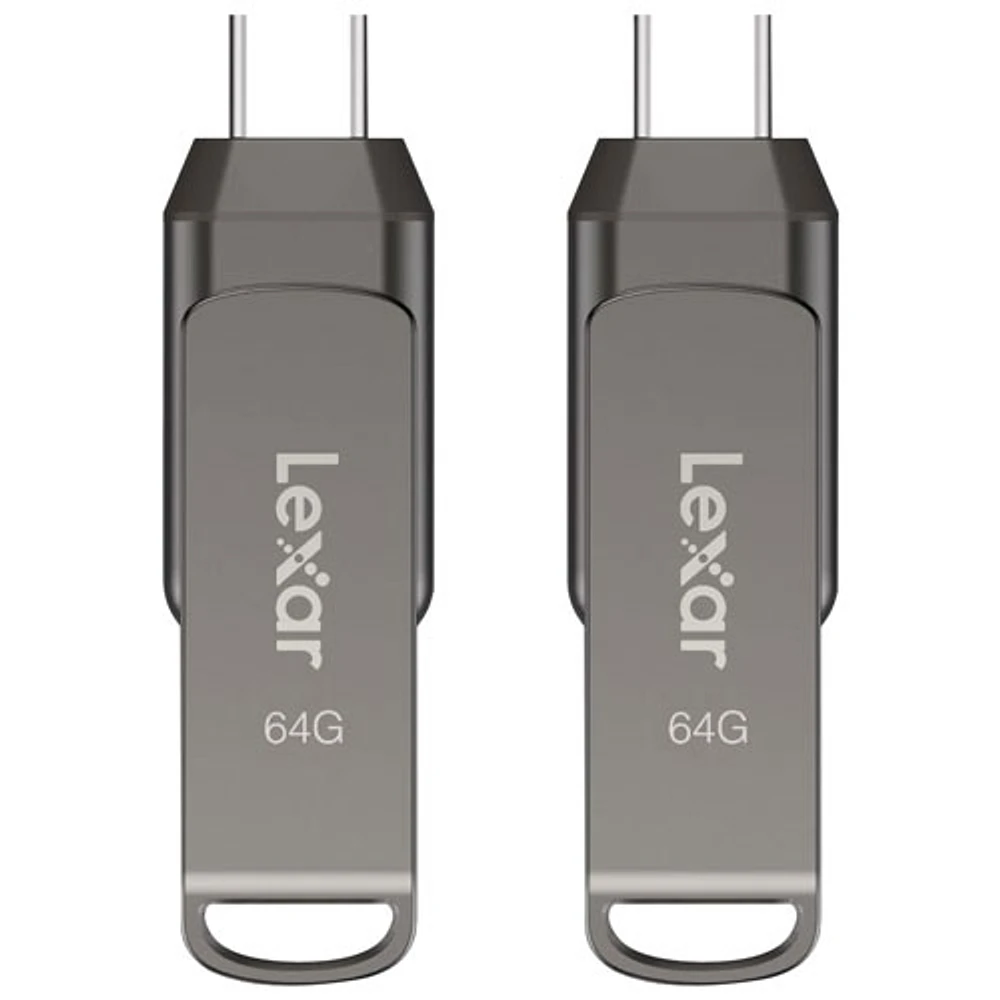 Lexar JumpDrive Dual Drive D400 64GB USB 3.1 + USB-C Flash Drive - 2 Pack