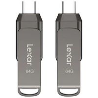 Lexar JumpDrive Dual Drive D400 64GB USB 3.1 + USB-C Flash Drive - 2 Pack