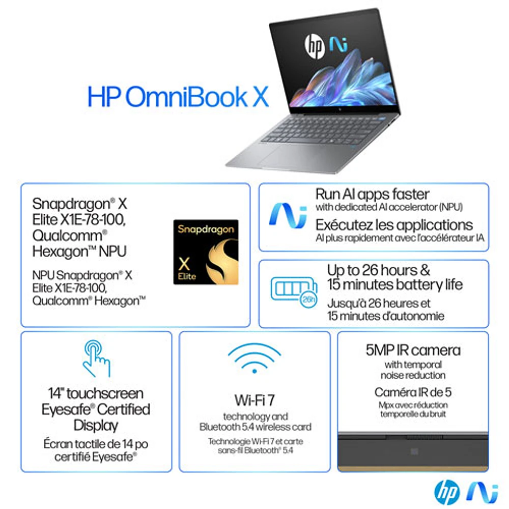 HP OmniBook X 14" Touchscreen Copilot+ PC Laptop (Snapdragon X Elite/16GB RAM/1TB SSD)