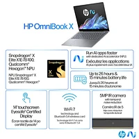 Portable OmniBook X Copilot+ PC à écran tactile de 14 po de HP (Snapdragon X Elite/RAM 16 Go/SSD 1 To)