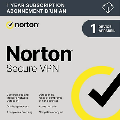 Norton Secure VPN (PC/Mac/iOS/Android) - 1 Device - 1 Year - Digital Download